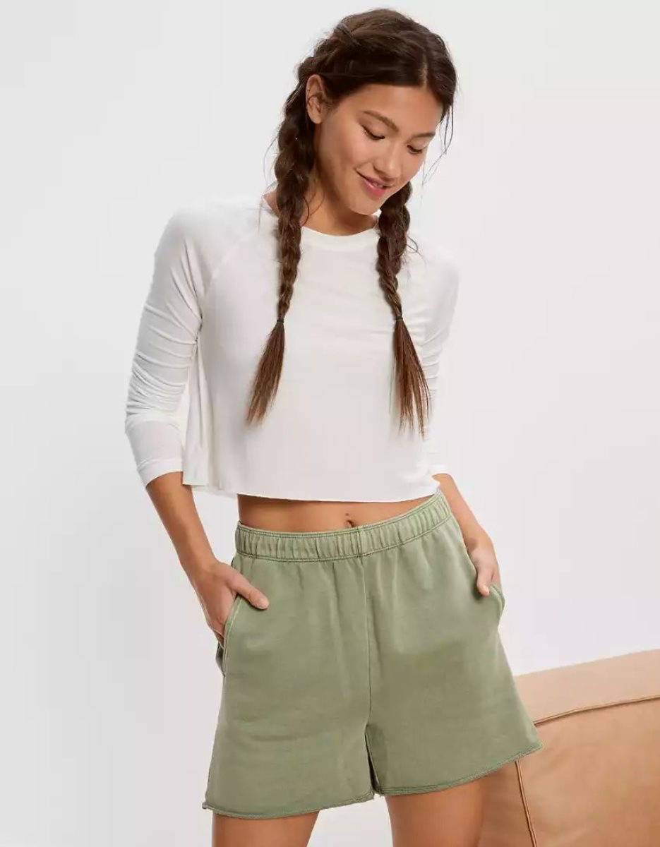 Shorts American Eagle AE Fleece Baggy Vert Olive Femme | SED-24808191